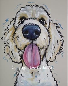 a painting of a dog with its tongue out