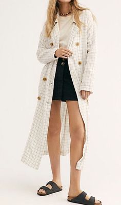 Free People Duster Sweet Melody Cotton blend Lagenlook Duster Coat double breasted with two side pockets size Medium MSRP $ 198 New with tags Shipped with usps priority mail. Spring Trench, Sweet Melody, Check Jacket, Coat Spring, White Window, Long Duster, Coat White, Checked Jacket, Free People Jacket