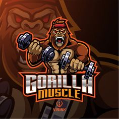 gorilla lifting two dumbbells with the word gorilla - h muscle on it's chest