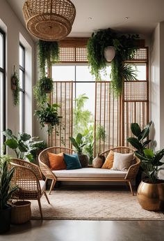 a living room filled with lots of plants