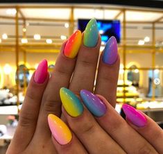 Bright Summer Acrylic Nails, 2019 Nails, Multicolored Nails, Unghie Sfumate, Bright Summer Nails, Manicure Inspiration, Unicorn Nails, Nail Room, Nail Swag