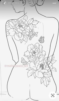 a drawing of a woman with flowers on her back