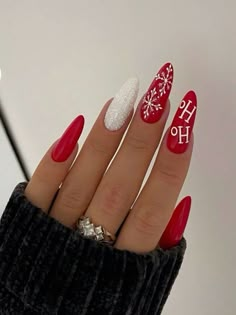 Amazon Christmas, Red Christmas Nails, Snowflake Nails, Christmas Nails Acrylic, Festival Nails, Xmas Nails, Stick On Nails, Christmas Nail Designs