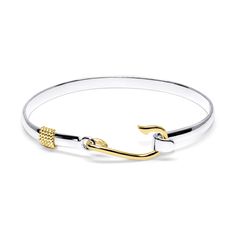 "This high quality fish hook bracelet looks stunning worn alone, or as an addition to your collection. Made in solid Sterling Silver with 14k yellow gold vermeil, this bracelet will be sure to \"catch\" attention. Accented by rope for a nautical look. The fish hook latches onto the other side of the bracelet to open and close it. Available in 7\", other sizes can be made by request. The sterling silver is also rhodium coated to prevent tarnishing. Handmade on Cape Cod, right in our store in Buzz Adjustable Gold Jewelry With Fish Hook, White Gold Sterling Silver Bracelet With Hooks And Links, Adjustable Bracelet With Hook And Links, Cape Cod Bracelet, Fish Hook Bracelet, Cheap Bracelets, Nautical Looks, Hook Bracelet, Gorgeous Bracelet