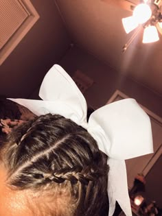 #hair #cheer #cheerhairstyles Cute And Easy Cheer Hairstyles, Cheerleader Half Up Half Down Hair, Half Up Half Down Cheer Hairstyles, Cheer Leader Hairstyles, Cheer Leading Hairstyles, 2 Dutch Braids Into A Ponytail, Cheer Hairstyles With Bows Short Hair, Dutch Braid Cheer Hair