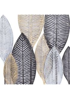 four metal leaf wall art pieces on a white background