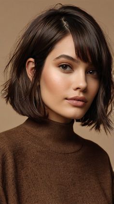 a few Gorgeous Dark Capuccino Wave Styles regarding Fall 🎨 Dark Academia Bob Hair, Dark Espresso Hair Color, Deep Autumn Hair Color Ideas, Dark Brown Short Bob, Fall/winter Hair, Dark Brown Hair Bob, Dark Brown Bob With Bangs, Dark Autumn Hair Color, Deep Autumn Hair Color