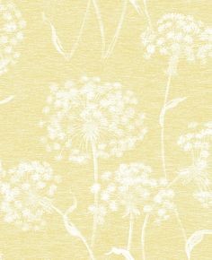 a yellow and white wallpaper with dandelions