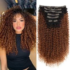 PRICES MAY VARY. 1.Hair Materials - High Quality Protein Hair, Kinky Curly Clip In Hair Extensions, very soft, human hair feeling ,shiny ,clean ,It's made of lace weft, comfortable and breathable. 2.How To Choose - 26 inch curly clip in hair extensions,140g/set, 7pcs/set, suggest you buy 2 packs or 3 packs for full head.(2 packs is recommended to make a full head who have fine type hair,but 3 packs are suggested,if you want thicker). 3.Hair Clips - High Quality metal clips are well sewn into eac Clip In Hair Extension, Black Brown Hair, Curly Clip Ins, Green Wig, Ombre Hair Extensions, Halo Hair Extensions, Hair Extensions Best, Halo Hair, Peinados Fáciles Para Cabello Corto