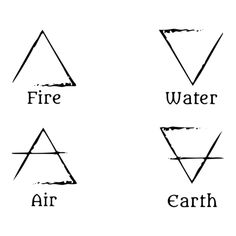 four different types of triangles with the words fire, water, air, earth