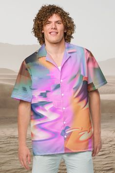 Check out this bold button-down shirt with a trendy oversized fit, that works well for outfit layering! Discover the ultimate summer essential with our "Nanoscape" Abstract pink Hawaiian Shirt. Perfect for those who appreciate pixel futurism art and crave a bold addition to their urban streetwear collection. Crafted from featherlight, moisture-wicking material, this shirt ensures you stay cool and comfortable in any setting, making it ideal for EDM festivals, casual outings, or simply enhancing Modern Graphic Print Summer Shirt, Modern Graphic Print Shirt For Summer, Summer Button-up Hawaiian Shirt, Trendy Summer Button-up Shirt, Multicolor Hawaiian Shirt With Buttons For Summer, Trendy Summer Shirt With Abstract Print, Pink Summer Shirt With Spread Collar, Pink Spread Collar Shirt For Summer, Pink Shirt With Spread Collar For Summer