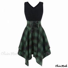 Olivia Mark - Thickened Plaid Strappy Dress with Elastic Waist and Irregular Grid Pattern Dress With Elastic Waist, Formal Occasion Dress, Irregular Dress, Punk Dress, Stitching Dresses, Lace Up Dress, Elegant Party Dresses, Preppy Summer, Elegant Dresses For Women