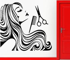 a woman with long hair and scissors wall decal