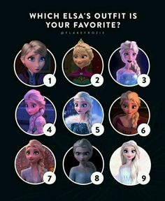 an image of frozen princesses with their names in the middle and numbers below them