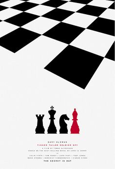 a black and white poster with chess pieces on it