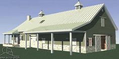 a rendering of a barn with a porch and covered patio