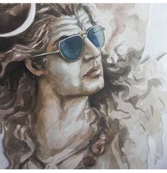 a painting of a man with long hair wearing sunglasses and a crescent on his forehead