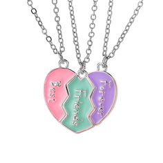 PRICES MAY VARY. This matching heart necklace is made of alloy, safe and durable, and the color on the surface is bright and not easy to fade Pendant size: 2.8*2.8cm/1.1*1.1inch; Chain length is 18 inch + 2 inch extension, suitable for most ages people Best friends have different personalities that sync up and make the best friendship ever. Celebrate your friendship with these BFF necklaces that stick together just like you three Our set includes 3 pcs heart-shaped necklace with magnetic connect Cool Bff Necklaces, Magnetic Friendship Necklaces, 3 Best Friends Necklace, Bff Necklaces For Three, Friendship Necklaces For 3 Friends, Necklace Best Friends, Bestie Board, Best Friends Necklace, Chain Clothing