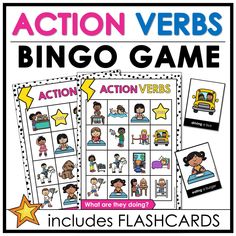 action verbs game with pictures and words to help students learn how to use them