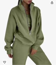 Get ready to slay your casual look with this Cozypoin Fleece 2 Piece Outfits Sweatsuit in a stunning Grey Green colour. The outfit comes with a cozy crop top and matching sweatpants that are perfect for lounging around or running errands. The set is made from high-quality material that will keep you warm and comfortable throughout the day. This trendy activewear set is perfect for women who love to stay stylish while being comfortable. The large size is perfect for those who want a relaxed fit, and the zip closure adds an extra touch of style to the outfit. With its brand name COZYPOIN, this set is sure to become your favourite go-to outfit for any occasion. Perfect condition clean and ready to go. Never worn. Original tags. Seller has perfect ratings and ships fast and secure. I’ve been o Women Sweat Suits Outfit, Sweatsuit Outfit, Elastic Waist Pants Outfit, Jogging Suits, Sweat Suits, Sweatsuit Set, Women Sweatshirt, Joggers Pants, Half Zip Sweatshirt