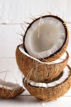 three pieces of coconut sitting on top of each other