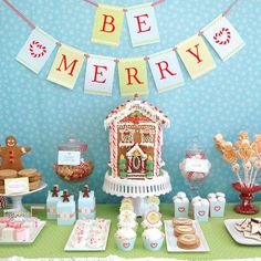 a table topped with lots of food and desserts