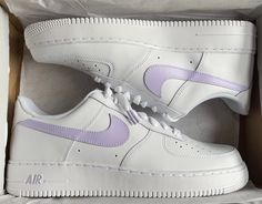 These custom hand painted Nike Air Force 1 sneakers feature a Lavender color theme that helps you feel special! ★ Painted with acrylic leather paint and topped with a finished to ensure quality, durability, and long wear (waterproof, scratch proof, and dull-proof). ★ Sizes are in US. ★ These shoes are hand painted. ★ In the case that these shoes need to be washed, wetting a cloth and hand washing them is recommended, however they can be put in the wash set on delicate. Feel free to contact us for any questions you may have :) Check out our other products: https://www.etsy.com/shop/slatscustomsco Nike Shoes Air Force, Trendy Shoes Sneakers, White Nike Shoes, Preppy Shoes, Jordan Shoes Girls, All Nike Shoes, Nike Air Shoes, Cute Nike Shoes, Cute Sneakers