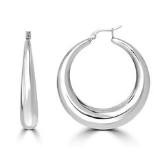 Stately Steel Graduated Puffed Hoop Earrings Substantial on the ear, yet easy to wear, this elegantly tapered hoop is bound to become one your grab-and-go faves.       Approx. 2"L x 1-3/4"W     Stainless steel     Pierced with shepherd's hook backs Shepherds Hook, Tour Outfits, The Ear, Jewelry Earrings, Hoop Earrings, Stainless Steel