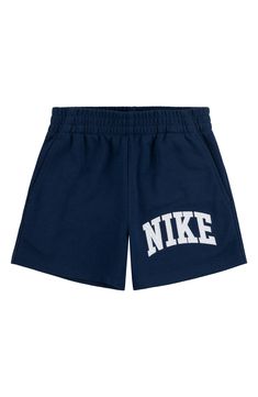 Soft and sporty, these logo-appliquéd sweat shorts made with breathable cotton feature handy pockets and keep your kid comfortable at playtime and down time. Elastic waist Front slant pockets 60% cotton, 40% polyester Machine wash, tumble dry Imported Kids Sportswear, Club Logo, Nike Kids, Sweat Shorts, Midnight Navy, Kids Shorts, Elastic Waist, Nordstrom, Elastic