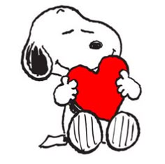 a drawing of a snoopy holding a heart with one hand and the other leg