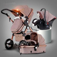 a baby stroller and its accessories are shown in this image, with the light on