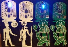 some stickers on the side of a building with different types of electronic components in them