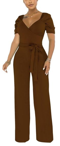 PRICES MAY VARY. 【Features】:This unique deep V neck jumpsuits sexy represents elegant,formal and charming,enhance the body’s natural silhouette, while creating a slimmer,makes you stand out in the crowd. 【Occasion】:This sexy deep v neck puff sleeve formal jumpsuits is soft and stretchy, suitable for various occasions. 【Matching】:This formal jumpsuits is very sexy and elegant, V-neck style will make you very sexy and eye-catching. It will be a good choice with a stylish handbag! 【Attention】:Pleas Dressing For Rectangle Body Shape, Casual Work Wear Women, Dressy Brunch Outfit, Full Figured Fashion For Women, Plus Size Apple Shape Outfits, Anniversary Dinner Outfit, Jumpsuits For Women Summer, Formal Jumpsuits, Wide Leg Pants Plus Size