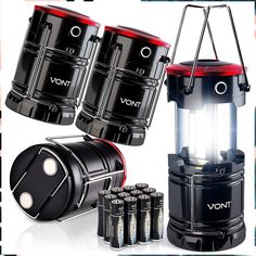 Vont LED Lantern Pro, Camping Lantern [4 Pack] 2X Brighter, Collapsible 360 Illumination w/ Red Light, Battery Powered/Operat Travel Trailer Camping, Portable Lantern, Survival Kits, Emergency Light, Camping Lanterns