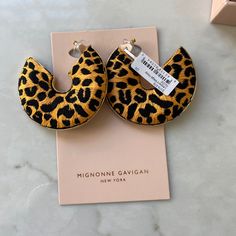 Cheetah Print, Never Worn! Brand New! Box And Dust Bag Included! Price Tag Still Attached. Champagne Earrings, Mignonne Gavigan, Floral Hoops, Bird Earrings, Navy Gold, Metallic Blue, Feather Earrings, Cheetah Print, Pearl Drop