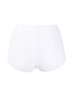 White Brief Bottoms With Wide Waistband, White Stretch Bottoms For Pool, White High-cut Leg Bottoms For Summer, White High Rise Swimwear For Summer, High Rise White Swimwear For Summer, White Beach Bottoms With Wide Waistband, White Fitted Brief Shorts, White Brief Bottoms For Poolside, Fitted White Brief Shorts