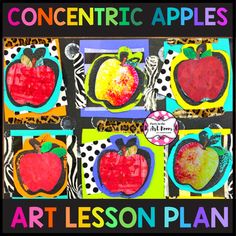 an art lesson with pictures of apples and zebra stripes on the front, in different colors