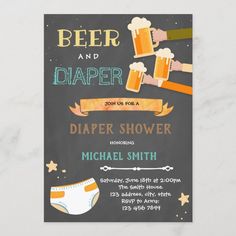 Vintage beer and diaper party invitation Size: 5" x 7". Gender: unisex. Age Group: adult. Material: Semi-Gloss. Beer And Diaper Party, Diaper Party Invitations, Diaper Party, Beer Party, Vintage Beer, Invitation Sizes, Business Supplies, Valentine Day Cards, Craft Party