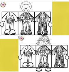 two pictures of children's clothes on a yellow and white background with the same color scheme