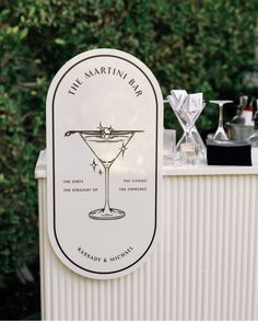 the martini bar is set up outside for guests to enjoy