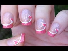 Valentines Nail Art Designs, Pink Tip Nails, Valentine Nail, Unghie Nail Art, Amazing Nails, Heart Nail Art