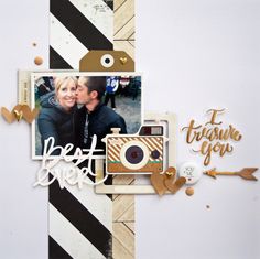 a scrapbook page with an image of a man and woman holding each other's face