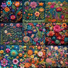 many different types of flowers and plants are shown in this collage, each with different colors