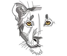 a drawing of a tiger's face with yellow eyes