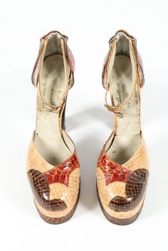 A pair of Terry de Havilland snakeskin platform shoes, 1970s. Vintage Fashion 1970, 1999 Fashion, Disco Shoes, Special Shoes, Historical Shoes, 70 Fashion