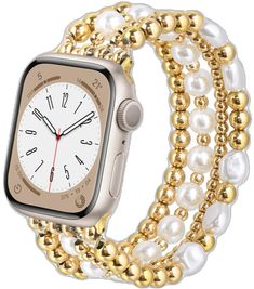 Trendy Gold Beaded Apple Watch Band, Trendy Beaded Gold Apple Watch Band, Gold Beaded Bracelets, Iphone Watch Bands, Gold Apple Watch, Iphone Watch, Gold Bead Bracelets, 38mm Apple Watch Band, Apple Watch Band