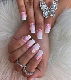 65 Best November Nails to Inspire You Check more at https://khetibari99.com/65-best-november-nails-to-inspire-you-35/ Pink French Nails With Glitter, French Nail Glitter, Pink Glitter Ombre Nails, French Nails With Glitter, French Glitter Nails, Ombre French Manicure, French Nails Ideas, Glitter Ombre Nails, Pink Glitter Ombre