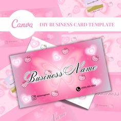 a pink business card with hello kitty on it