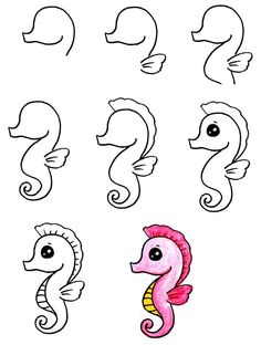 the different types of seahorses are drawn in this drawing lesson for kids to learn how