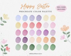 an easter egg hunt with pastel colors and watercolors on it, including flowers